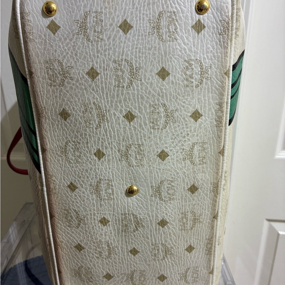 MCM White and Green Geometric Tote - Picture 6 of 10